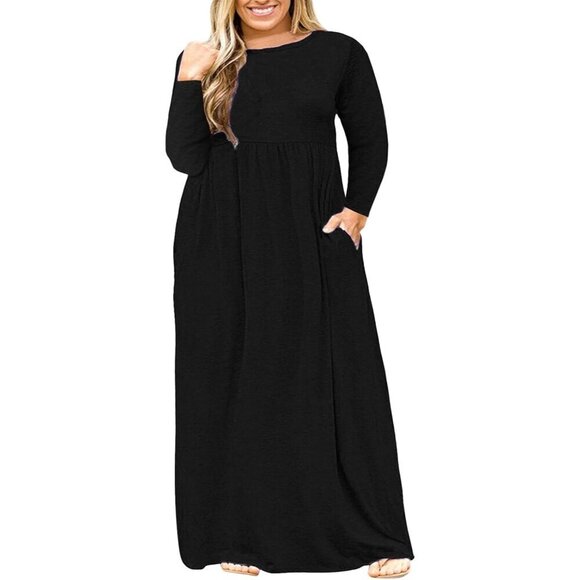 Dresses & Skirts - Plus Size Maxi Dress Long Sleeve Pockets Casual Fall Comfortable
